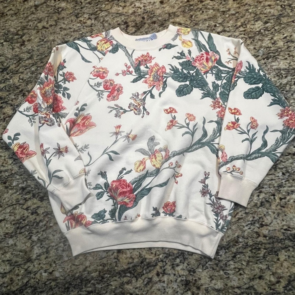 Vintage Forenza Floral Sweatshirt Womens Small Cream Botanical Raglan Pullover